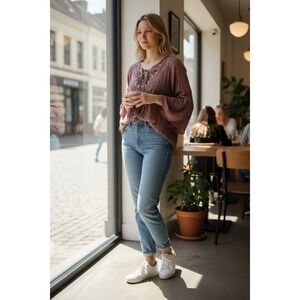 Knox Rose Pink Embroidered Lace Southern Boho Revival Peasant Top Blouse Size XS